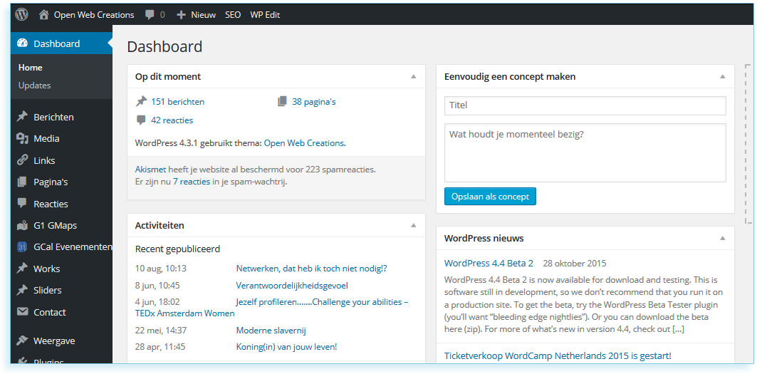 WordPress dashboard